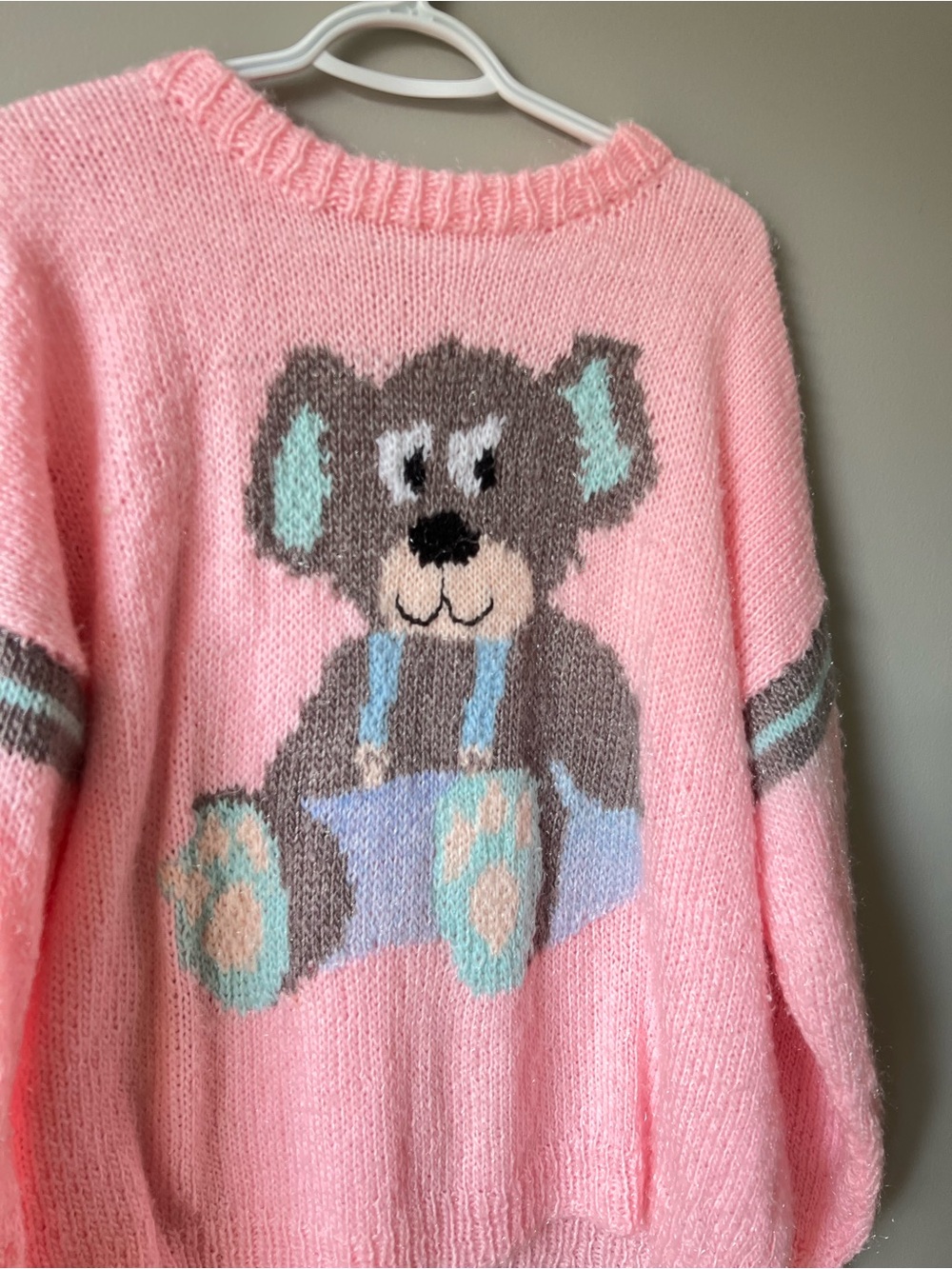 Hand knit Pink Plush Bear Graphic Sweater - Women - Picture 3 of 8